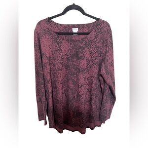 Chico’s XL 3 Top Cotton Modal Snake Skin Reptile Tunic Red Black Jersey Women